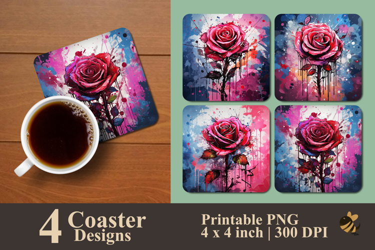 Vivid Rose Symphony Coaster Sublimation Design