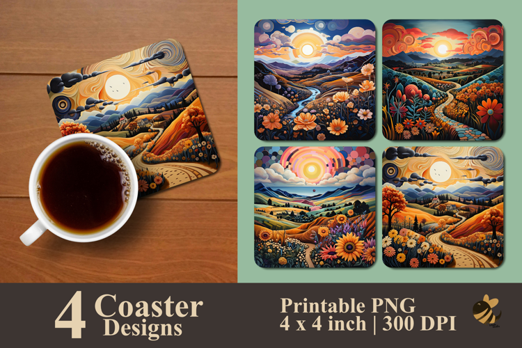 Landscape Nature Wild Flower Coaster Sublimation Design