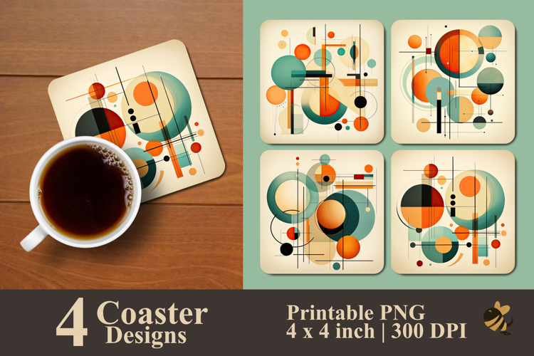 Retro Geometric Pattern Coaster Sublimation Design