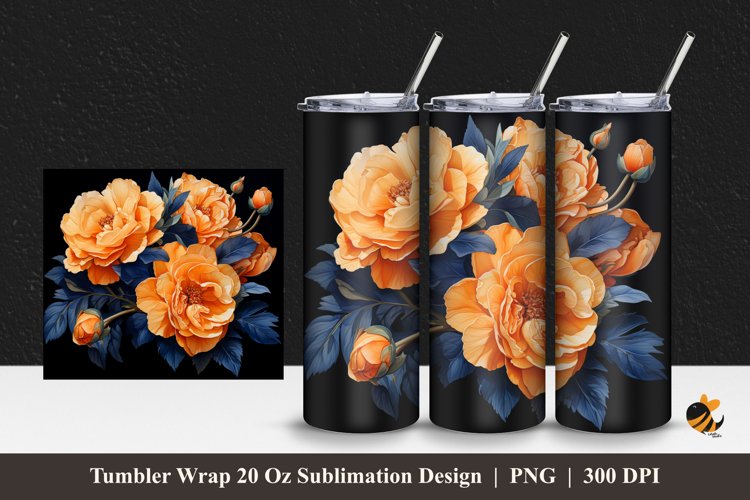 Orange Ranoculus Tumbler Wrap Sublimation Design 1