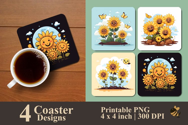 Cute Sunflower Coaster Sublimation Designs