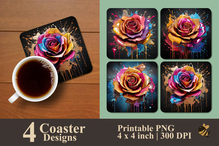 Fluid Shape Rose Coaster Sublimation Design example image 1