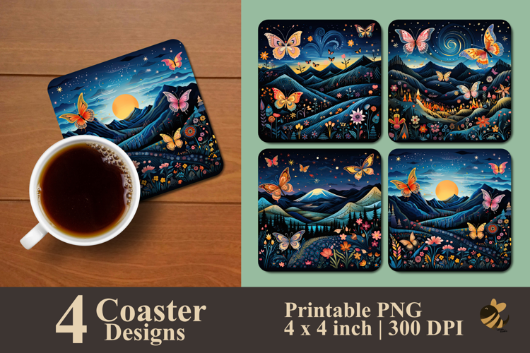 Nordic Butterfly Coaster Sublimation Design