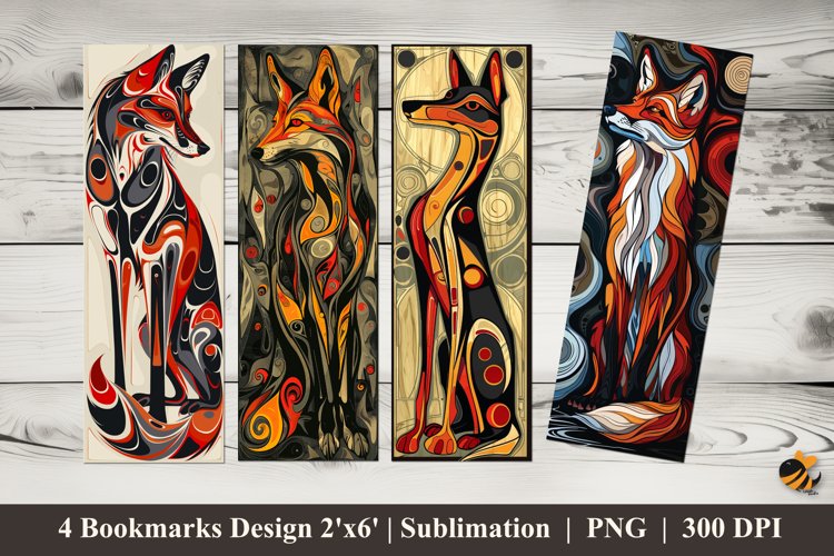 Fox Art Poster Bookmarks Sublimation Design example image 1