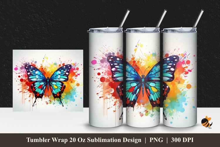 Butterflies Painting Tumbler Wrap Sublimation Design 1