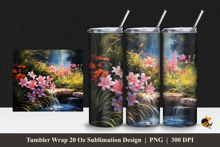 River Garden Tumbler Wrap Sublimation Design 1