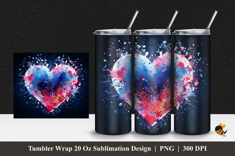 Ink Splash Love Tumbler Wrap Sublimation Design 1