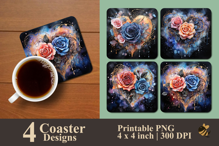 Heart And Flower Coaster Sublimation Design