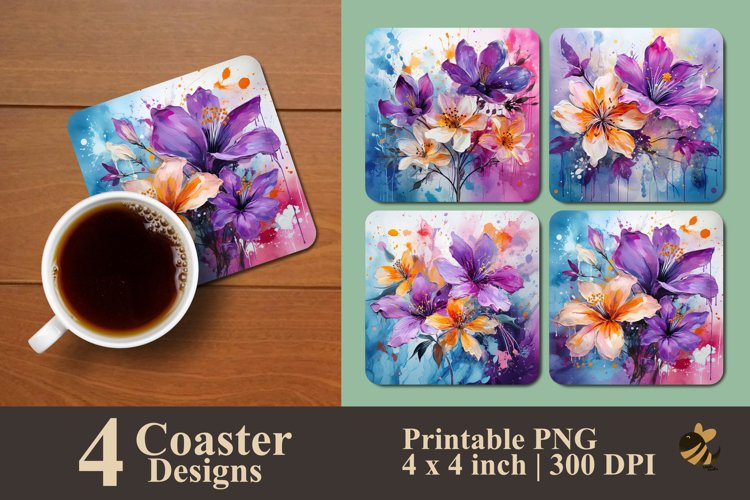 Painting Abstract Floral Coaster Sublimation Designs