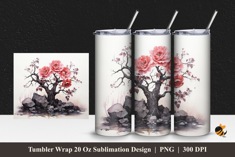 Hill Rose Tree Tumbler Wrap Sublimation Design 1