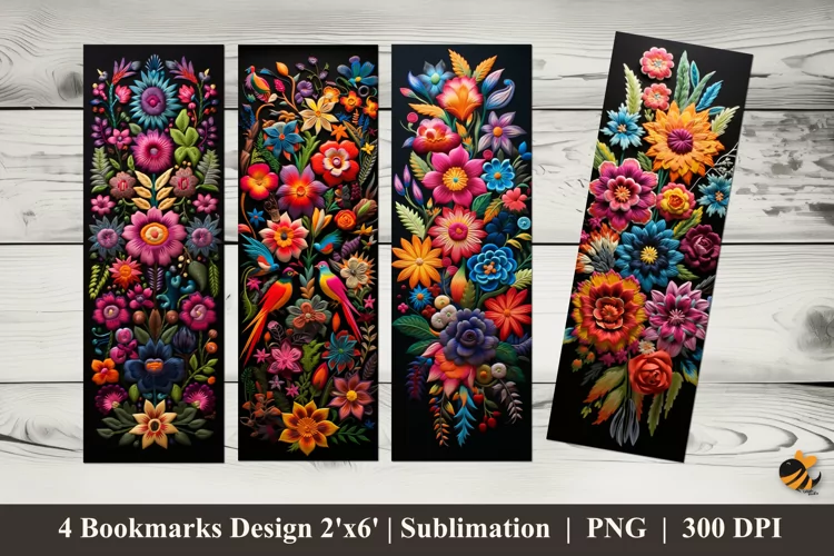 Black Floral Pattern Bookmarks Sublimation Design