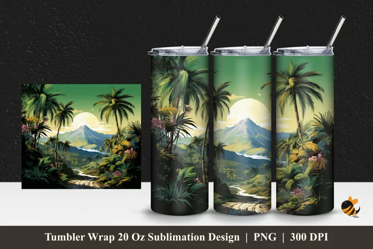 Green Nature Panoramic Tumbler Wrap Sublimation Design 1