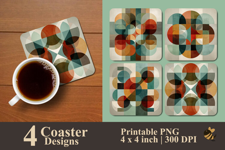 Retro Geometric Harmony Coaster Sublimation Design example image 1