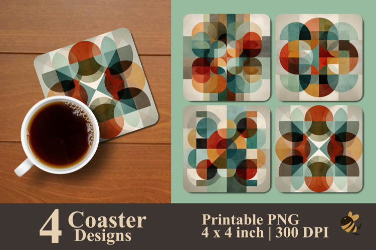 Retro Geometric Harmony Coaster Sublimation Design