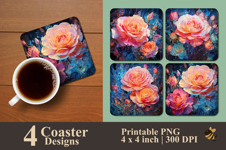 Bubble Rose Coaster Sublimation Design example image 1