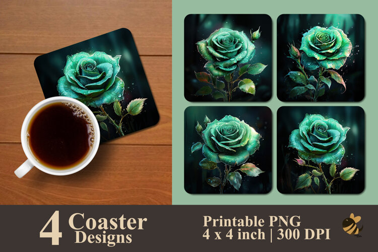 Realistic Teal Rose Coaster Sublimation Design example image 1