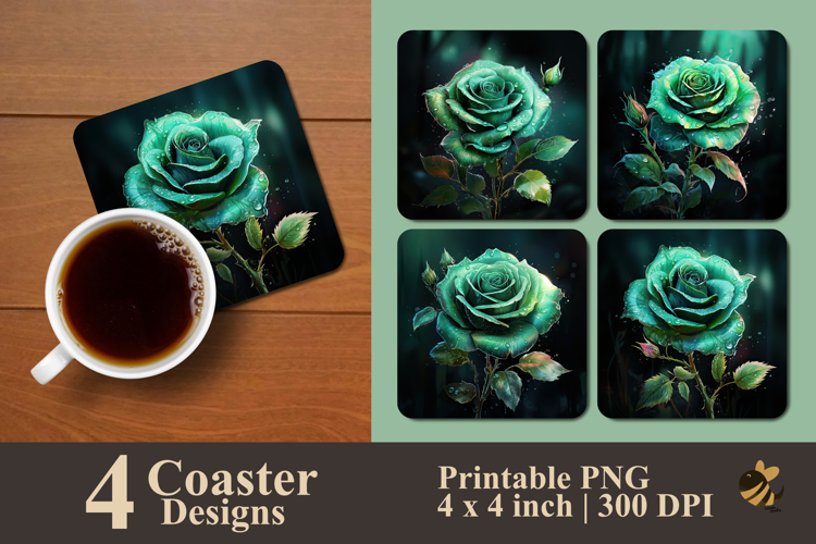 Realistic Teal Rose Coaster Sublimation Design