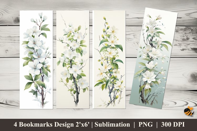 Jasmine Flowers Bookmarks Sublimation Design example image 1