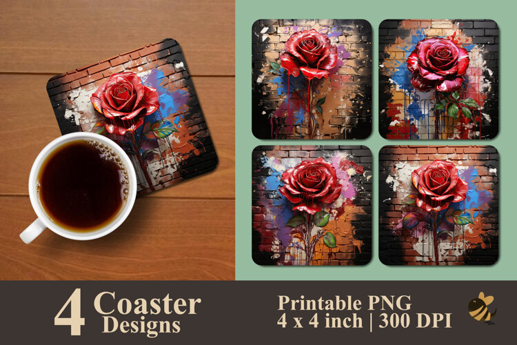 Velvet Petal Rose Coaster Sublimation Design example image 1