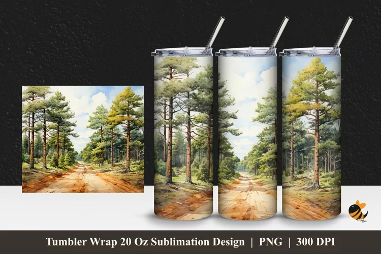 Pine Forest Road Tumbler Wrap Sublimation Design 1