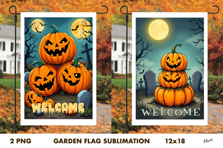 Pumpkin Monster Garden Flag. Halloween Garden Flag PNG