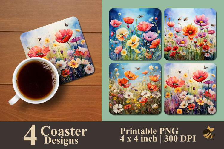 Watercolor Morning Flower Coaster Sublimation Design