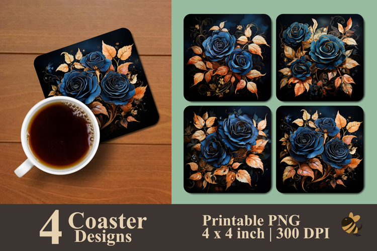 Painting Dark Blue Roses Coaster Sublimation Design