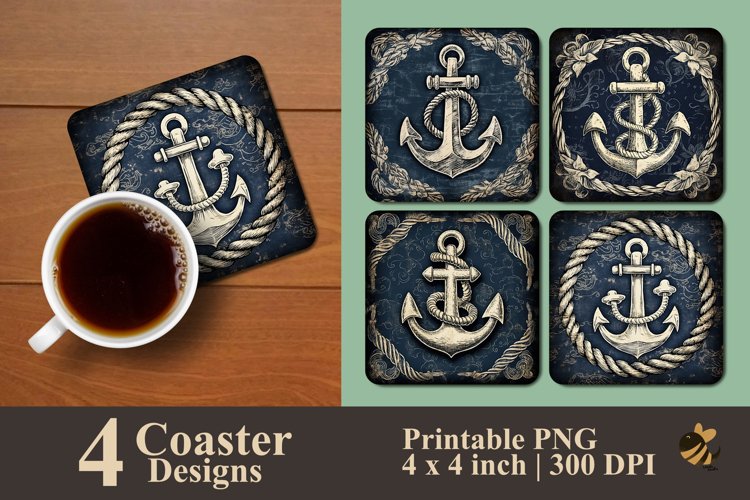 Navy Anchor Coaster Sublimation Designs