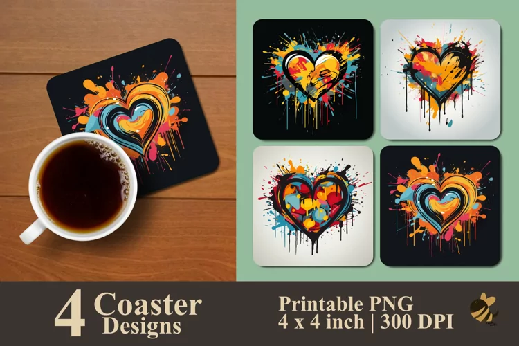 Splash Paint Love Coaster Sublimation Designs