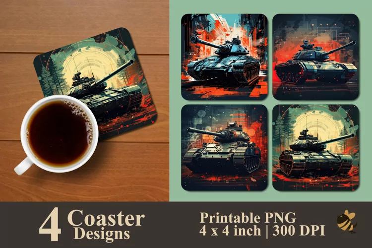 Vintage tank Coaster Sublimation Designs