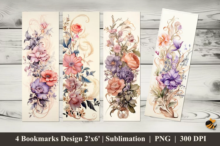 Pastel Flowers Bookmarks Sublimation Design