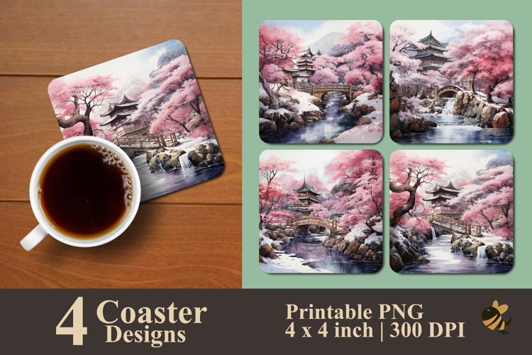 Sakura Garden Coaster Sublimation Designs example image 1
