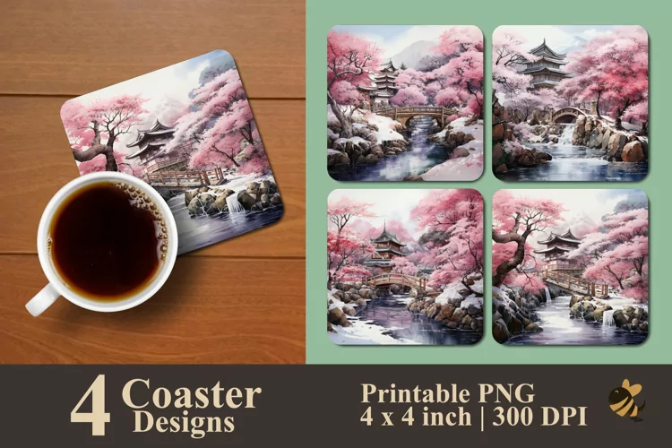 Sakura Garden Coaster Sublimation Designs