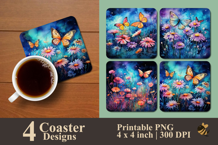 Alcohol Ink Daisy Plant Coaster Sublimation Design
