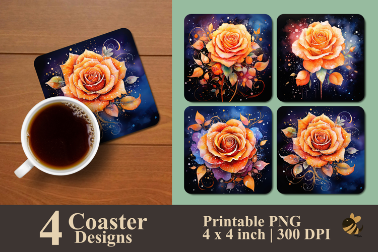 Tangerine Rose Coaster Sublimation Design