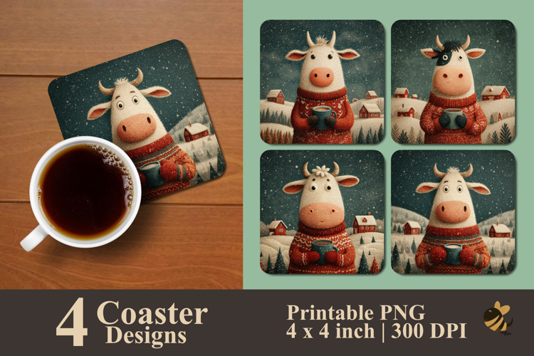 Cozy Winter Moo Coaster Sublimation Design