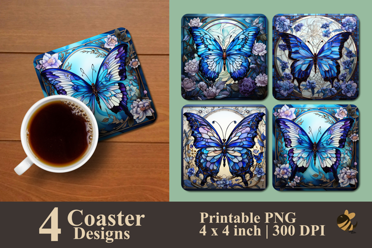Blue Monarch Elegance Coaster Sublimation Design