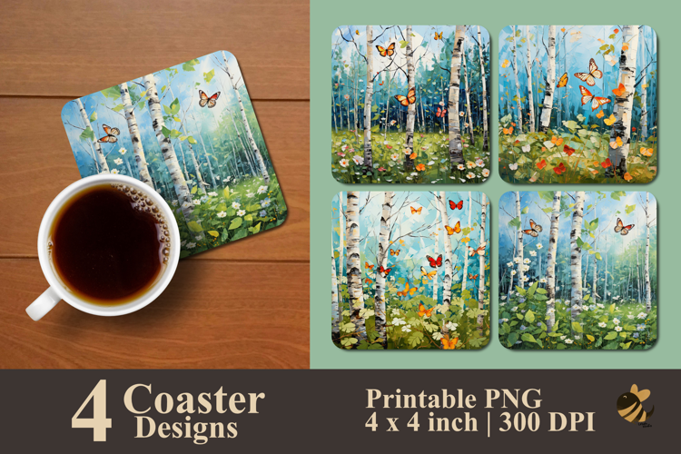 Butterflies And Trees Coaster Sublimation Design