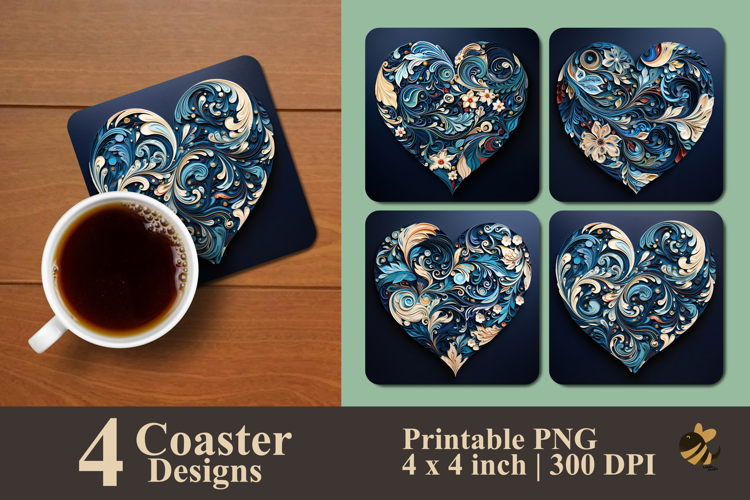 Floral Art Love Coaster Sublimation Design