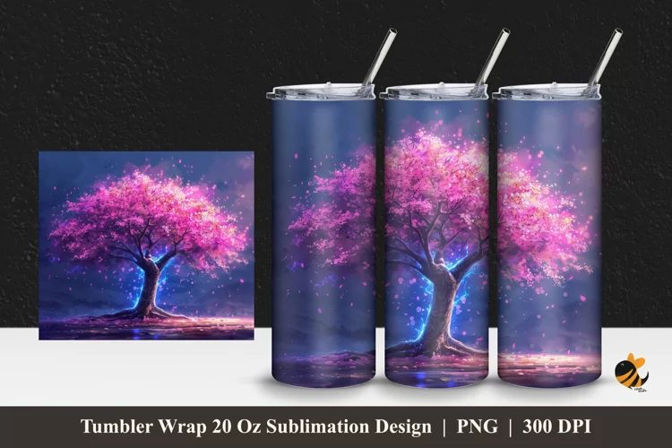 Sakura Tree Tumbler Wrap Sublimation Design 1
