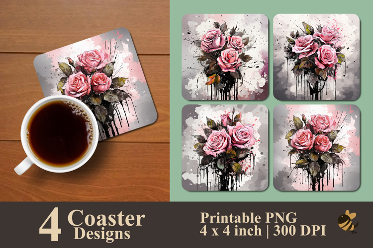 Pink Bouquet Roses Coaster Sublimation Design