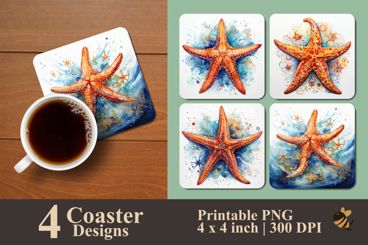 Starfish Watercolor Coaster Sublimation Designs