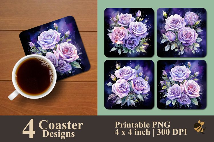 Beauty Lavender Roses Coaster Sublimation Designs example image 1
