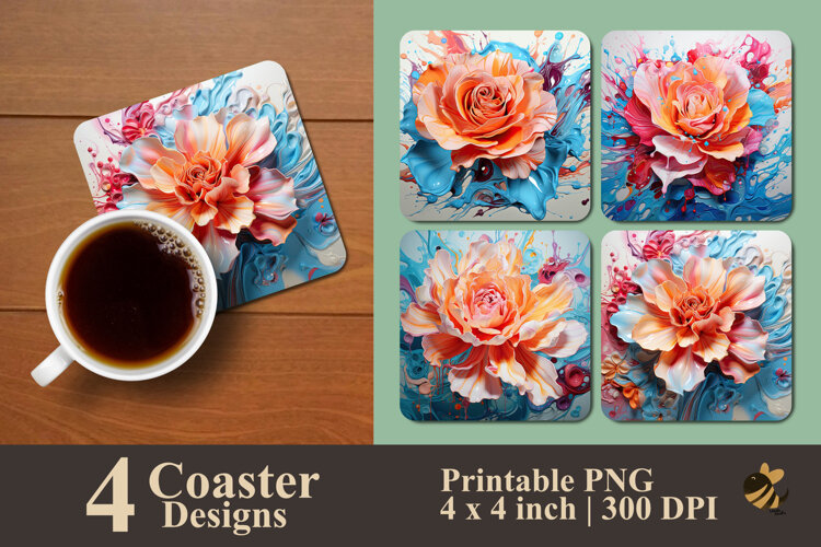 Candy Fire Blossom Coaster Sublimation Design example image 1