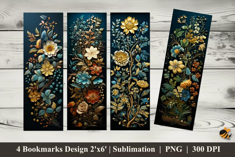 Embroidered Flowers Bookmarks Sublimation Design