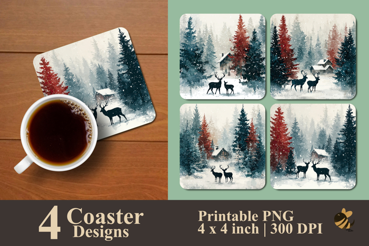 Deer in the Snowfall Coaster Sublimation Design