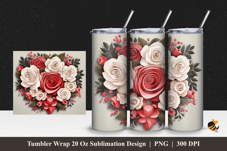 Wedding Rose Tumbler Wrap Sublimation Design 1 example image 1