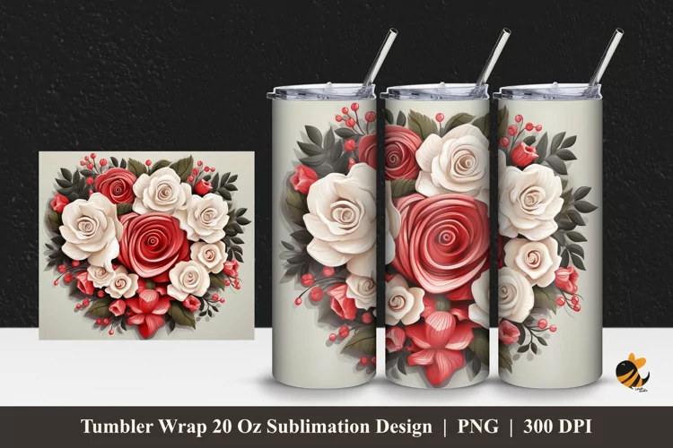 Wedding Rose Tumbler Wrap Sublimation Design 1