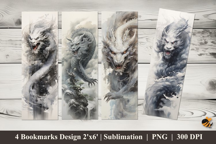 Dragon Ink Bookmarks Sublimation Design example image 1