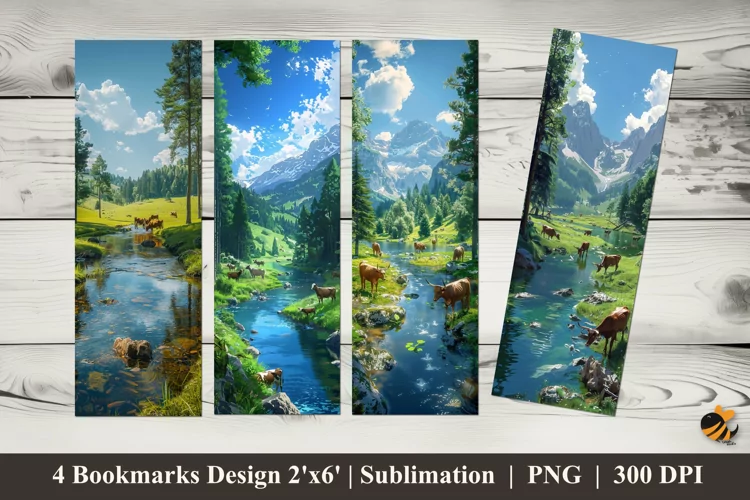 Natural Green Lake Bookmarks Sublimation Design